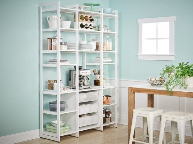 Pantry storage system featuring the Everyday System by Martha Stewart and California Closets