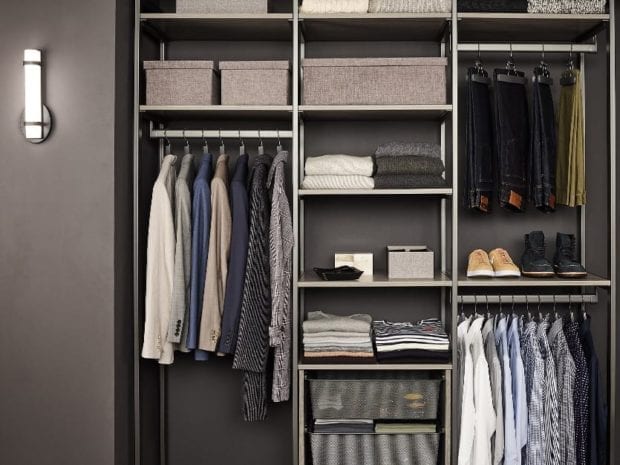 Reach in closet featuring the Everyday System by Martha Stewart and California Closets