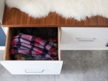 Pull out drawers for scarf storage for entryway
