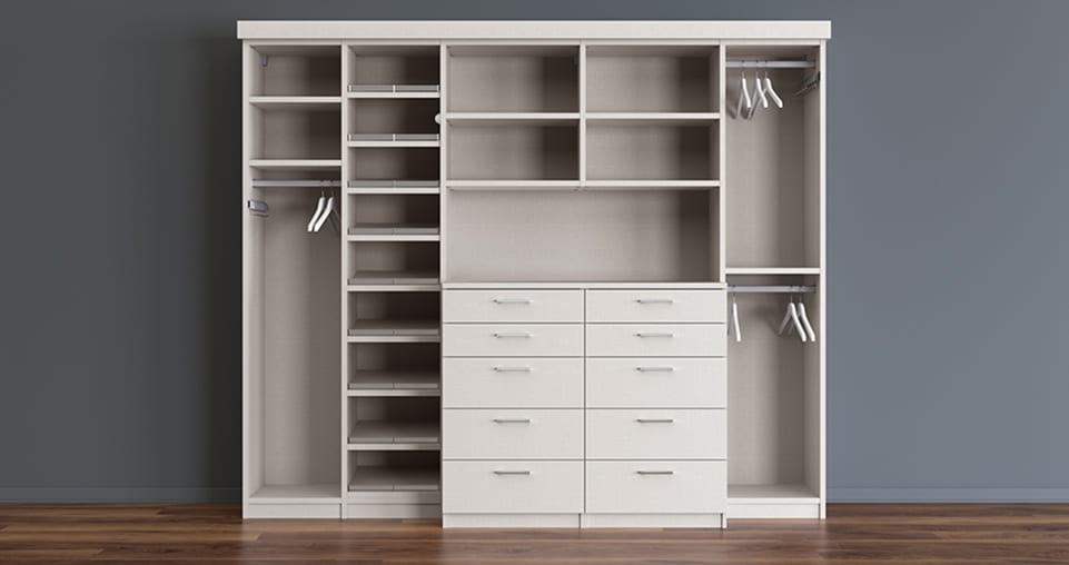 Reach-in closet with drawers