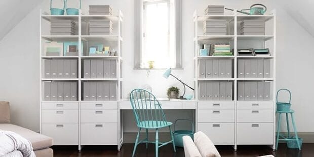 Custom closets with a turquoise chair | California Closets