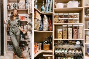 Lady in custom walk-in pantry | California Closets
