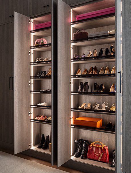 Custom shoe rack with lights | California Closets 