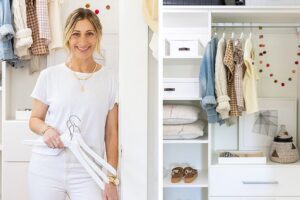 Lady in white standing in custom closet | California Closets
