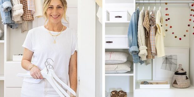 Lady in white standing in custom closet | California Closets