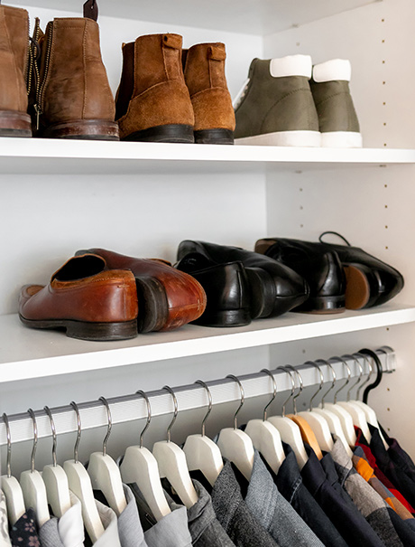 Custom shoe rack with multiple pairs of shoes