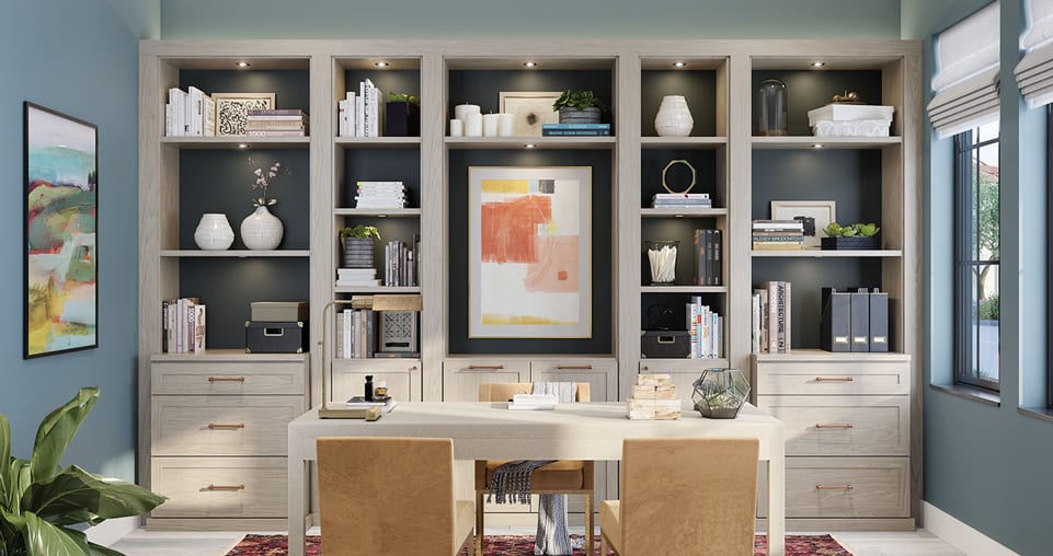 Entertainment center custom made in a neutral color designed by California Closets