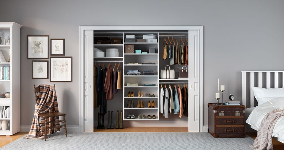 Reach in closet shown in a white color made by California Closets