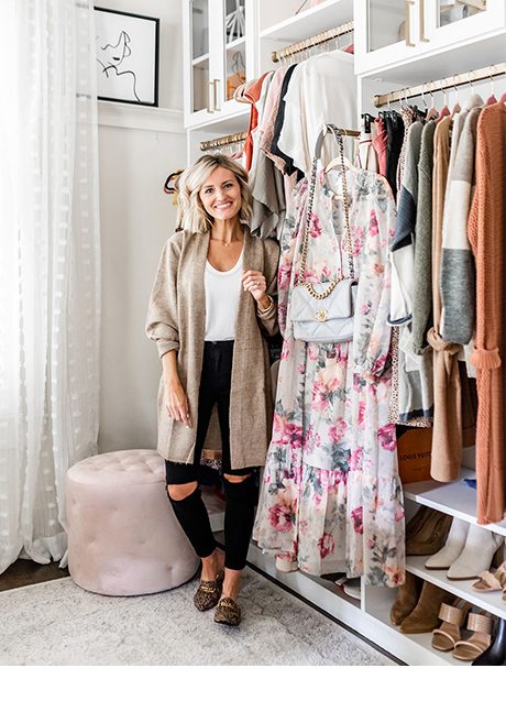 Brittany Sjogren’s home office includes a white custom wardrobe unit designed by California Closets