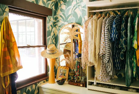 Justina Blakeney's luxury walk in closet with custom wall print