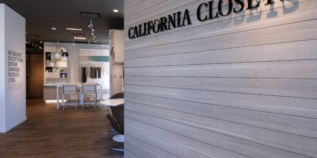 Kelowna showroom entrance with California Closets sign.