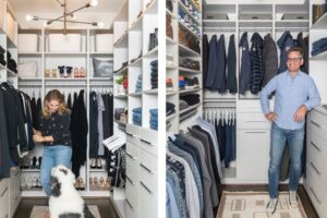 Los armarios empotrados en Washington DC para Rachel Rosenthal y su marido fueron creados pensando en la organización, en acabado blanco veteado de California Closets.